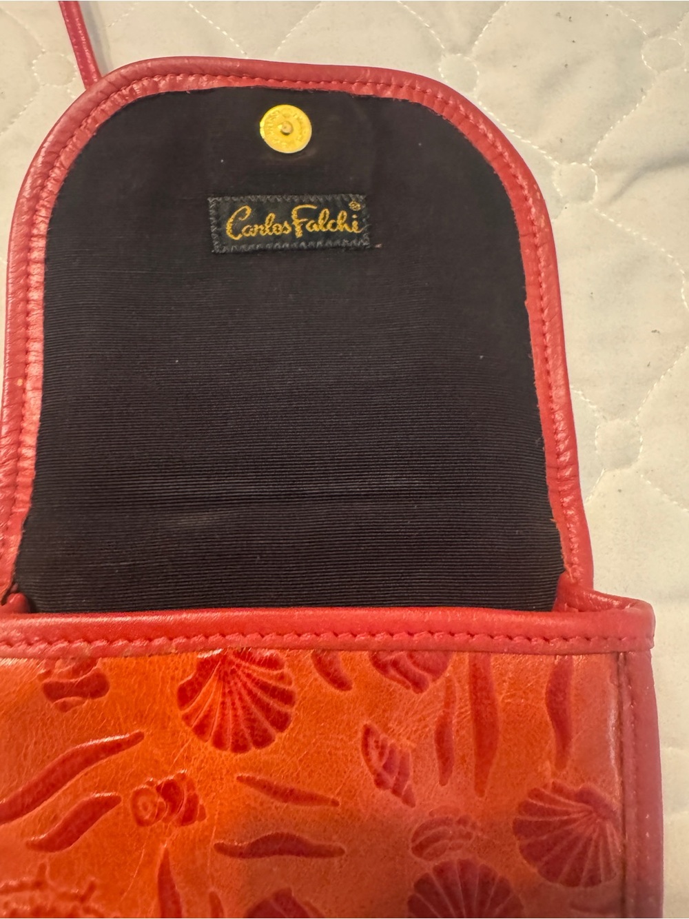 Carlos Falchi Red Embossed Leather Wristlet Clutch